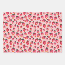 Wasserfarbe Erdbeermuster handgemalt Boho Geschenkpapier Set