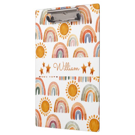 Wasserfarbe Erde Moderne Boho Regenbogen Name Klemmbrett (Links)