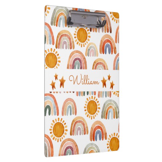 Wasserfarbe Erde Moderne Boho Regenbogen Name Klemmbrett (Rechts)