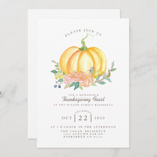 Wasserfarbe | Erntedank Fest Einladung (Vorne/Hinten)