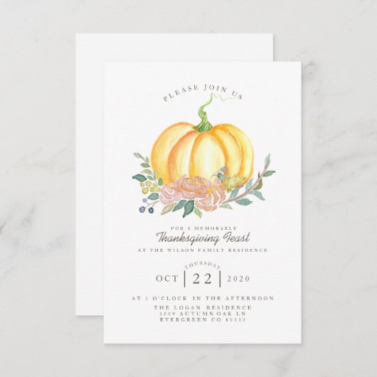Wasserfarbe | Erntedank Fest Einladung (Vorne/Hinten)