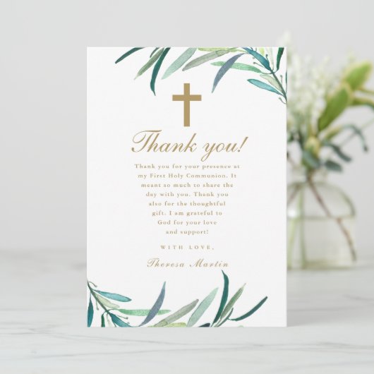 Wasserfarbe Erste heilige Kommune Foto Vielen Dank Ankündigung (Stehend Vorderseite)