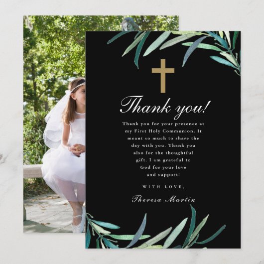 Wasserfarbe Erste heilige Kommune Foto Vielen Dank Ankündigung (Vorne/Hinten)