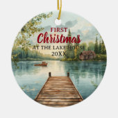 Wasserfarbe Erste Weihnachten im Lake House Keramik Ornament (Vorne)