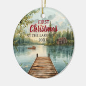 Wasserfarbe Erste Weihnachten im Lake House Keramik Ornament (Links)