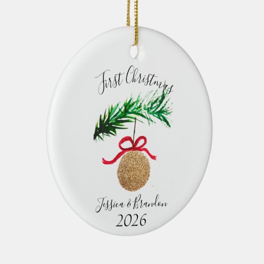 Wasserfarbe Erste Weihnachtsbaum fröhlich und hell Keramik Ornament (Rechts)