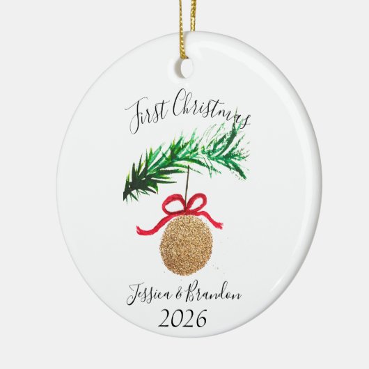 Wasserfarbe Erste Weihnachtsbaum fröhlich und hell Keramik Ornament (Links)