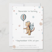 Wasserfarbe Erstgeburt Drache mit Ballon Einladung (Vorderseite)