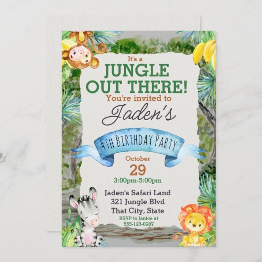 Wasserfarbe Es ist ein Dschungeltierer Niedliche G Einladung (Vorne/Hinten)