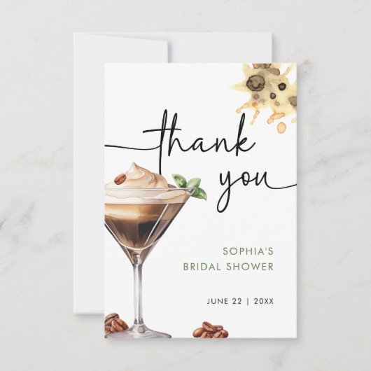 Wasserfarbe Espresso Martini Brautparty Dankeskarte (Vorderseite)