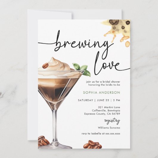 Wasserfarbe Espresso Martini Brautparty Einladung (Vorderseite)
