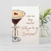 Wasserfarbe Espresso Martini Bridesmaid Vorschlag Karte (Stehend Vorderseite)