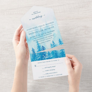 Wasserfarbe Evergreen Forest in Blue Wedge All In One Einladung
