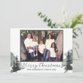 Wasserfarbe Evergreen Mountain Scene Holiday Dankeskarte (Stehend Vorderseite)