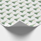 Wasserfarbe Evergreen Tree mit Goldstars Geschenkpapier (Ecke)