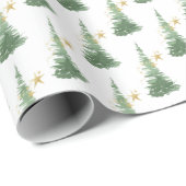 Wasserfarbe Evergreen Tree mit Goldstars Geschenkpapier (Rolleneckpunkt)