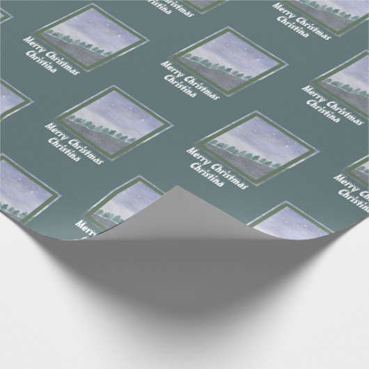 Wasserfarbe Evergreen Trees Grußname Geschenkpapier (Ecke)