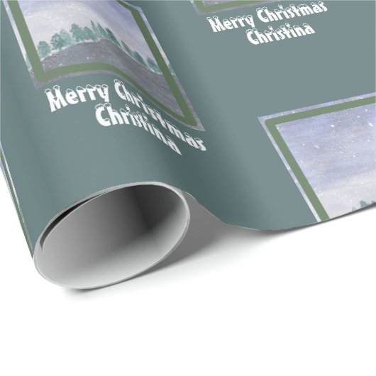 Wasserfarbe Evergreen Trees Grußname Geschenkpapier (Rolleneckpunkt)