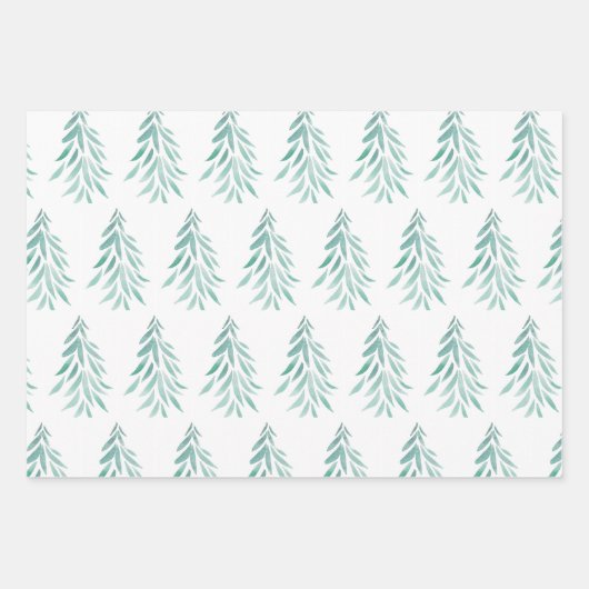 Wasserfarbe Evergreen Trees Pinselstriche 3 Geschenkpapier Set (Vorderseite 2)