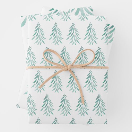 Wasserfarbe Evergreen Trees Pinselstriche 3 Geschenkpapier Set (Beispiel)