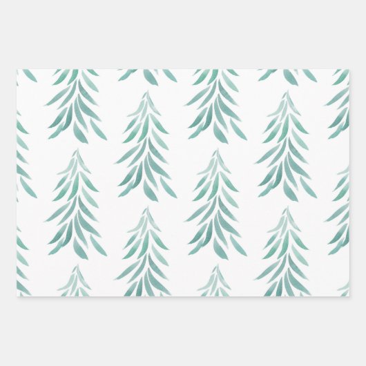 Wasserfarbe Evergreen Trees Pinselstriche Geschenkpapier Set (Vorderseite 2)