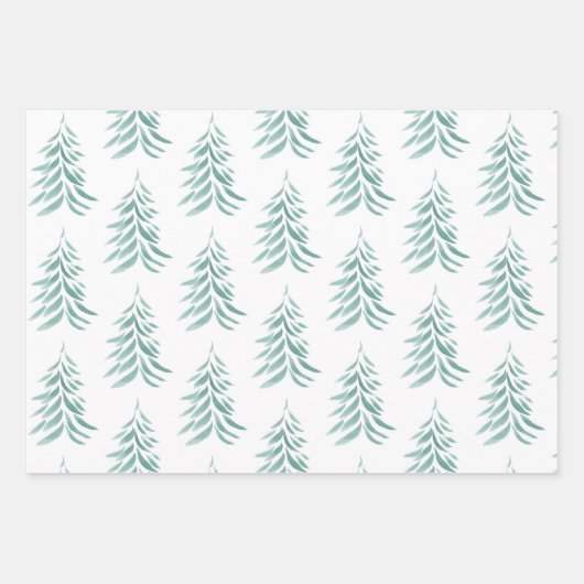 Wasserfarbe Evergreen Trees Pinselstriche Geschenkpapier Set (Vorderseite)