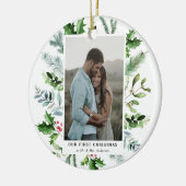 Wasserfarbe Evergreen und Holzes gerahmtes Foto Keramik Ornament (Links)