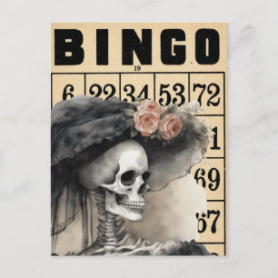 Wasserfarbe Extravagant Lady Skeleton Vintag Bingo Postkarte