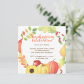 Wasserfarbe Fall Bounty Wreath Pumpkin Erntedank Einladung (Stehend Vorderseite)