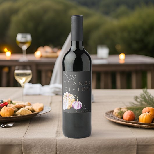 Wasserfarbe Fall Pumpkin Erntedank Schwarz Weinetikett