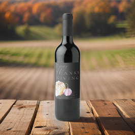 Wasserfarbe Fall Pumpkin Erntedank Schwarz Weinetikett