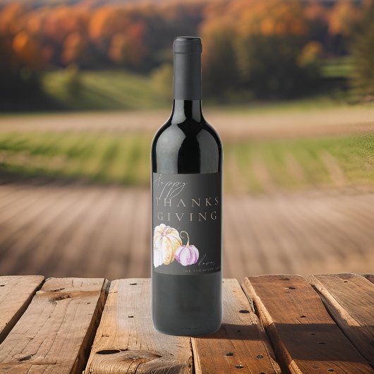 Wasserfarbe Fall Pumpkin Erntedank Schwarz Weinetikett