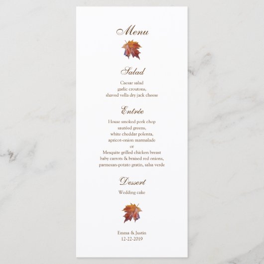 Wasserfarbe Fallende Hochzeit im Herbst Rackcard Menükarte (Vorderseite)