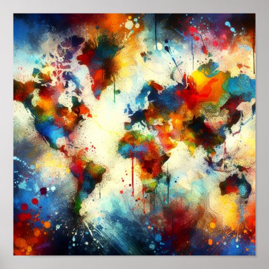 Wasserfarbe Farbe Weltkarte Poster (Vorne)
