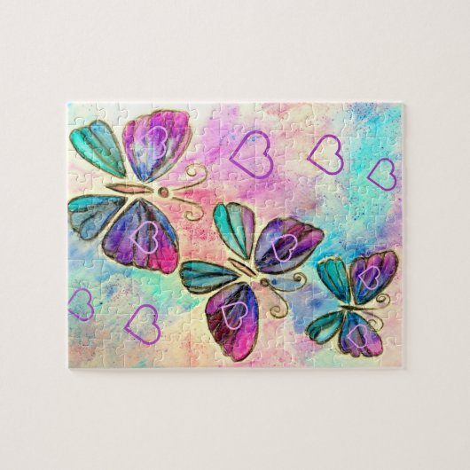 Wasserfarbe - farbenfrohe Schmetterlinge fliegen - Puzzle (Horizontal)