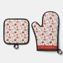 Wasserfarbe Feste Pinguine Muster Weihnachten Ofenhandschuh & Topflappen-Set