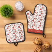 Wasserfarbe Feste Pinguine Muster Weihnachten Ofenhandschuh & Topflappen-Set (Oben Unten)