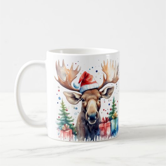 Wasserfarbe Festliche Elche Weihnachten Tasse (Links)