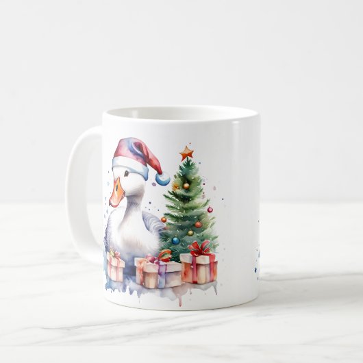 Wasserfarbe Festliche Goose Weihnachten Tasse (Vorderseite Links)