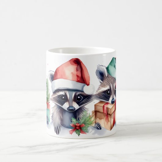 Wasserfarbe Festliche Raccoons Weihnachtsfeierlich Kaffeetasse (Mittel)