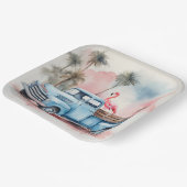 Wasserfarbe Flamingo in Retro Blauer LKW Pappteller (Gewinkelt)