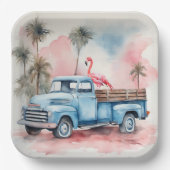 Wasserfarbe Flamingo in Retro Blauer LKW Pappteller (Vorderseite)