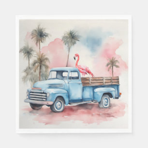 Wasserfarbe Flamingo in Retro Blauer LKW Serviette