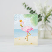 Wasserfarbe Flamingo mit Royal Crown Postkarte (Stehend Vorderseite)