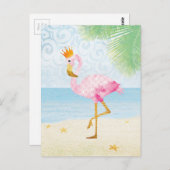 Wasserfarbe Flamingo mit Royal Crown Postkarte (Vorne/Hinten)