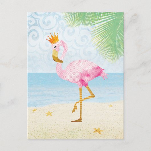 Wasserfarbe Flamingo mit Royal Crown Postkarte (Vorderseite)