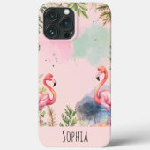 Wasserfarbe Flamingo Niedlich Personalisiert Case-Mate iPhone Hülle (Rückseite)