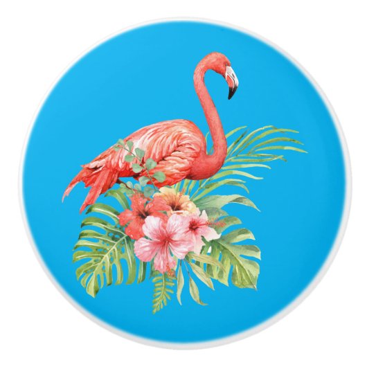 Wasserfarbe Flamingo und Hibiskus Keramikknauf (Vorderseite)