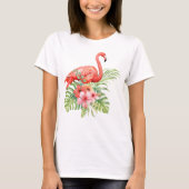 Wasserfarbe Flamingo und Hibiskus T-Shirt (Vorderseite)