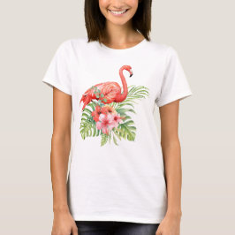 Wasserfarbe Flamingo und Hibiskus T-Shirt